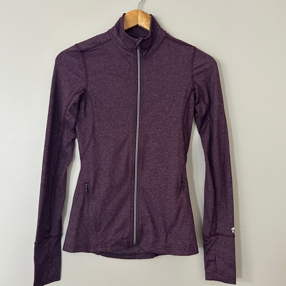 Roots Jacket Womens XS Purple Heathered Mock Neck Full Zip Cycling Thumbhole